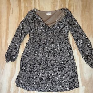 Altar'd State Black and Brown Patterned Long Sleeve Dress